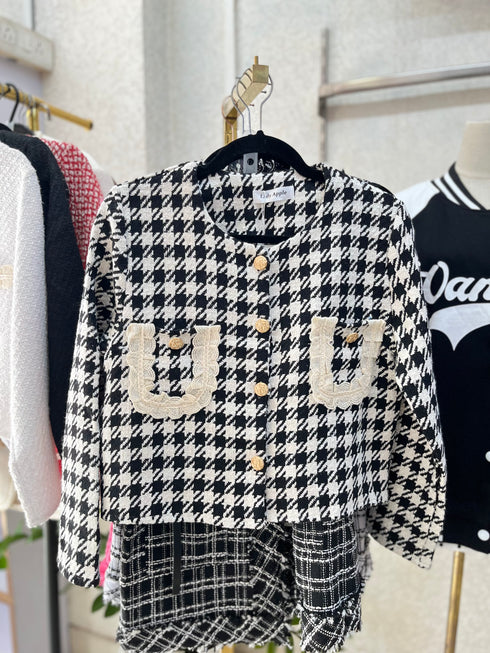 Houndstooth Print Tweed Jacket